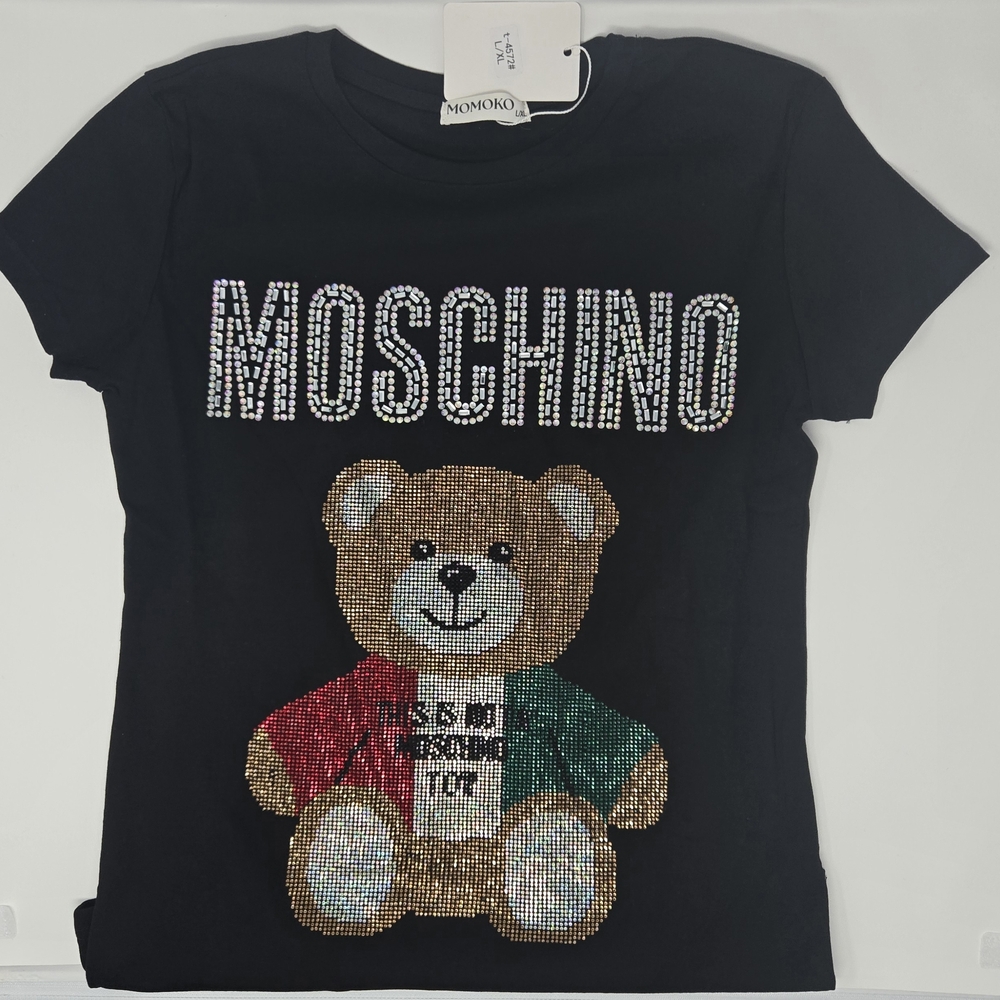 Black Tee with Rhinestone Bear